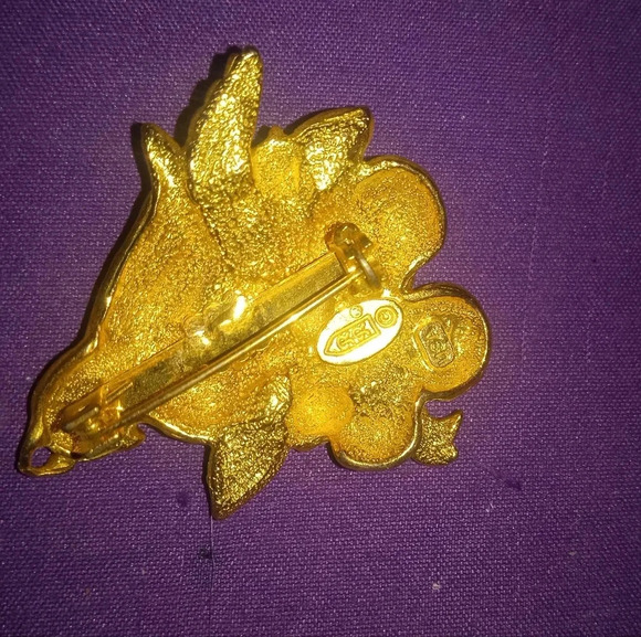 vintage signed RR Robyn Rush USA gold tone Christmas partridge in a pear tree - Picture 2 of 5